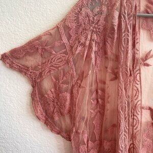 Dusty Pink Sheer Embroidered Kimono